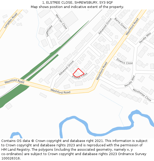 1, ELSTREE CLOSE, SHREWSBURY, SY3 9QF: Location map and indicative extent of plot