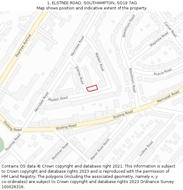 1, ELSTREE ROAD, SOUTHAMPTON, SO19 7AG: Location map and indicative extent of plot