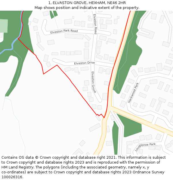 1, ELVASTON GROVE, HEXHAM, NE46 2HR: Location map and indicative extent of plot