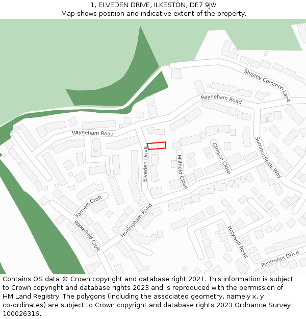 1, ELVEDEN DRIVE, ILKESTON, DE7 9JW: Location map and indicative extent of plot