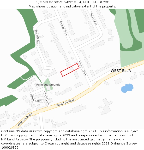 1, ELVELEY DRIVE, WEST ELLA, HULL, HU10 7RT: Location map and indicative extent of plot