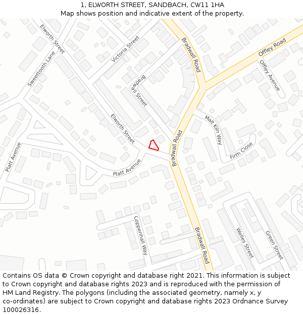 1, ELWORTH STREET, SANDBACH, CW11 1HA: Location map and indicative extent of plot