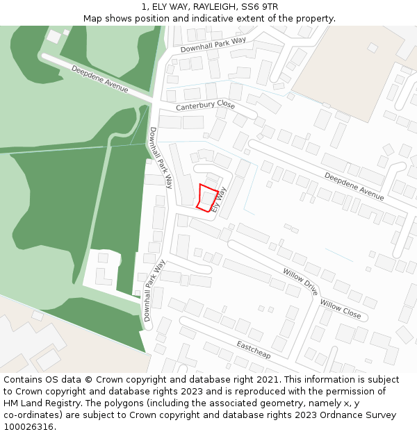 1, ELY WAY, RAYLEIGH, SS6 9TR: Location map and indicative extent of plot