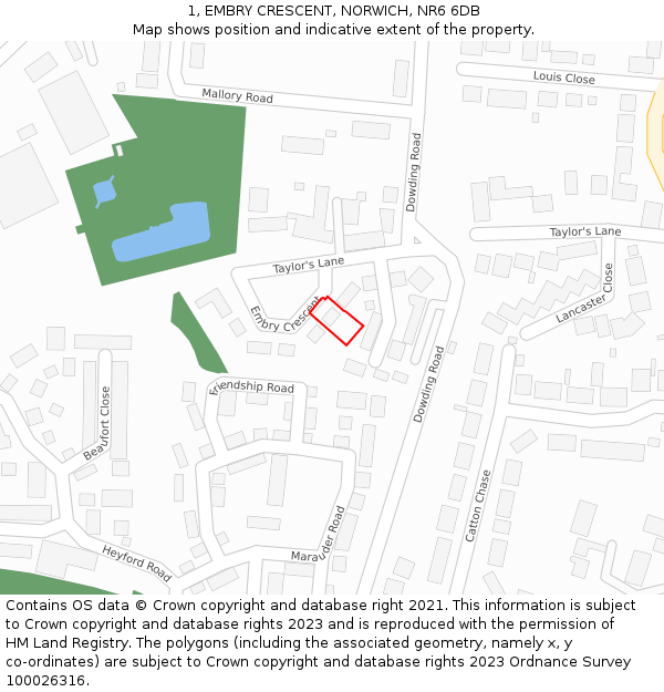 1, EMBRY CRESCENT, NORWICH, NR6 6DB: Location map and indicative extent of plot