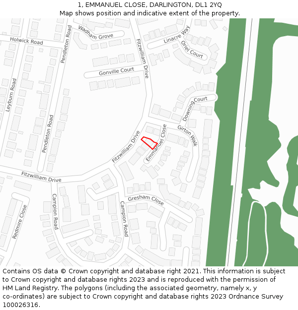 1, EMMANUEL CLOSE, DARLINGTON, DL1 2YQ: Location map and indicative extent of plot