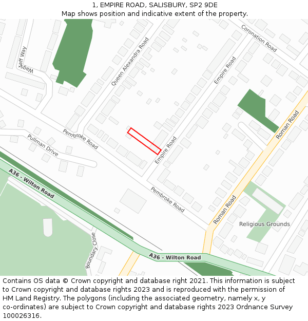 1, EMPIRE ROAD, SALISBURY, SP2 9DE: Location map and indicative extent of plot