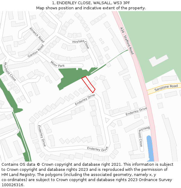 1, ENDERLEY CLOSE, WALSALL, WS3 3PF: Location map and indicative extent of plot