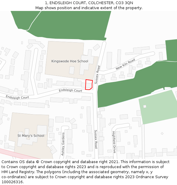 1, ENDSLEIGH COURT, COLCHESTER, CO3 3QN: Location map and indicative extent of plot