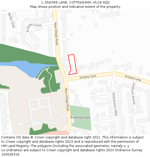 1, ENDYKE LANE, COTTINGHAM, HU16 4QD: Location map and indicative extent of plot