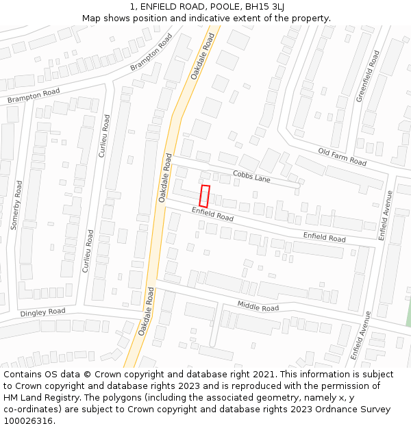 1, ENFIELD ROAD, POOLE, BH15 3LJ: Location map and indicative extent of plot