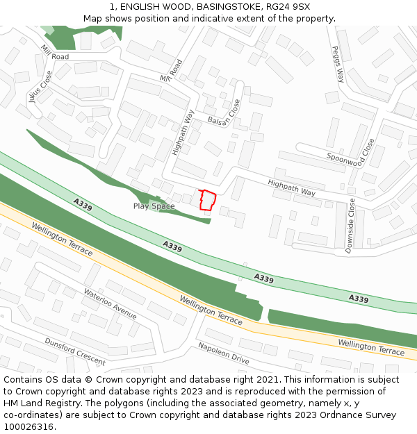 1, ENGLISH WOOD, BASINGSTOKE, RG24 9SX: Location map and indicative extent of plot