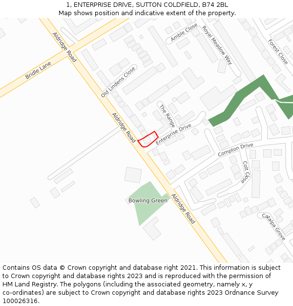 1, ENTERPRISE DRIVE, SUTTON COLDFIELD, B74 2BL: Location map and indicative extent of plot