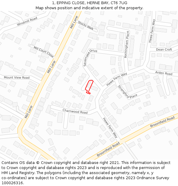 1, EPPING CLOSE, HERNE BAY, CT6 7UG: Location map and indicative extent of plot