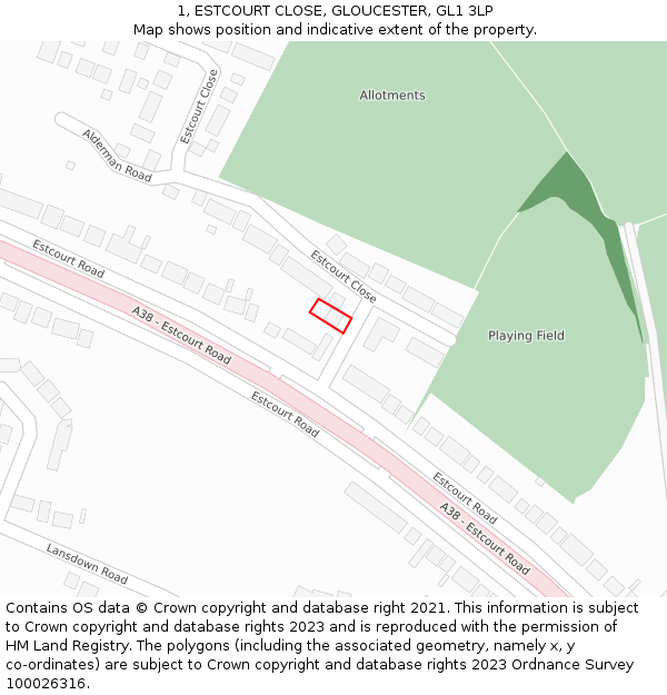 1, ESTCOURT CLOSE, GLOUCESTER, GL1 3LP: Location map and indicative extent of plot