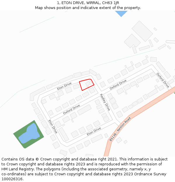 1, ETON DRIVE, WIRRAL, CH63 1JR: Location map and indicative extent of plot