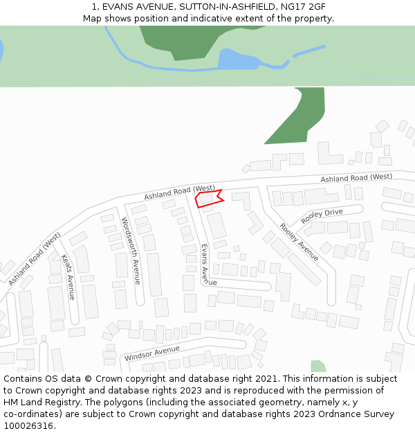 1, EVANS AVENUE, SUTTON-IN-ASHFIELD, NG17 2GF: Location map and indicative extent of plot