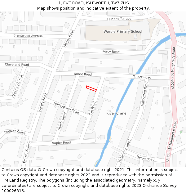 1, EVE ROAD, ISLEWORTH, TW7 7HS: Location map and indicative extent of plot