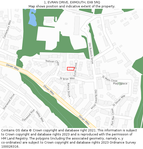 1, EVRAN DRIVE, EXMOUTH, EX8 5RQ: Location map and indicative extent of plot