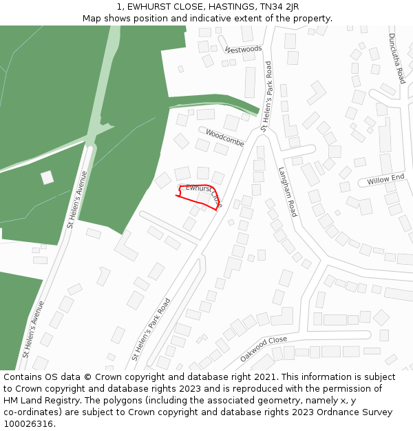 1, EWHURST CLOSE, HASTINGS, TN34 2JR: Location map and indicative extent of plot