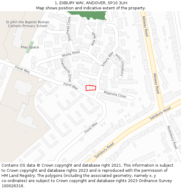 1, EXBURY WAY, ANDOVER, SP10 3UH: Location map and indicative extent of plot