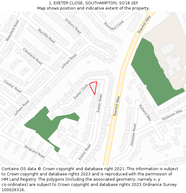 1, EXETER CLOSE, SOUTHAMPTON, SO18 2EF: Location map and indicative extent of plot