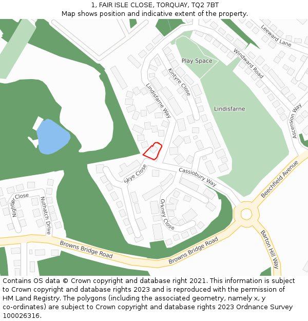 1, FAIR ISLE CLOSE, TORQUAY, TQ2 7BT: Location map and indicative extent of plot