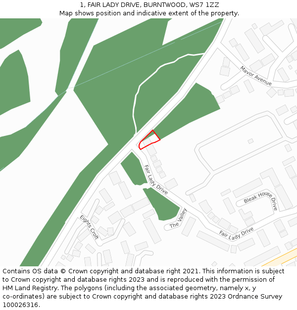1, FAIR LADY DRIVE, BURNTWOOD, WS7 1ZZ: Location map and indicative extent of plot