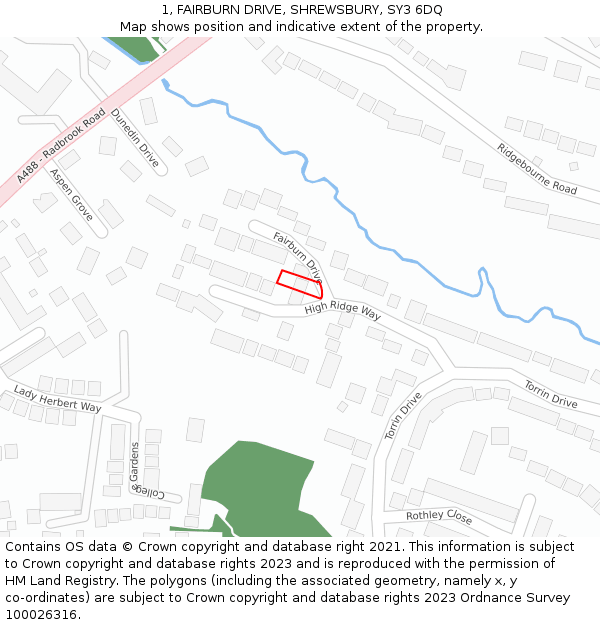 1, FAIRBURN DRIVE, SHREWSBURY, SY3 6DQ: Location map and indicative extent of plot