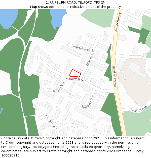 1, FAIRBURN ROAD, TELFORD, TF3 2NJ: Location map and indicative extent of plot