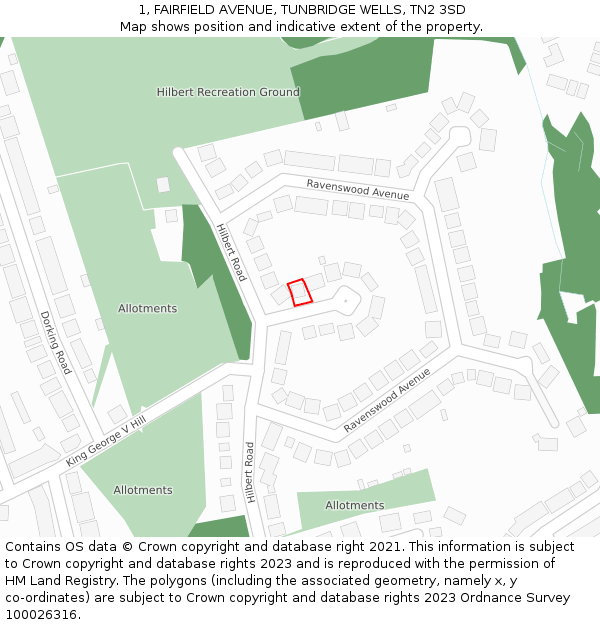 1, FAIRFIELD AVENUE, TUNBRIDGE WELLS, TN2 3SD: Location map and indicative extent of plot