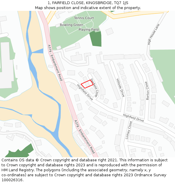 1, FAIRFIELD CLOSE, KINGSBRIDGE, TQ7 1JS: Location map and indicative extent of plot