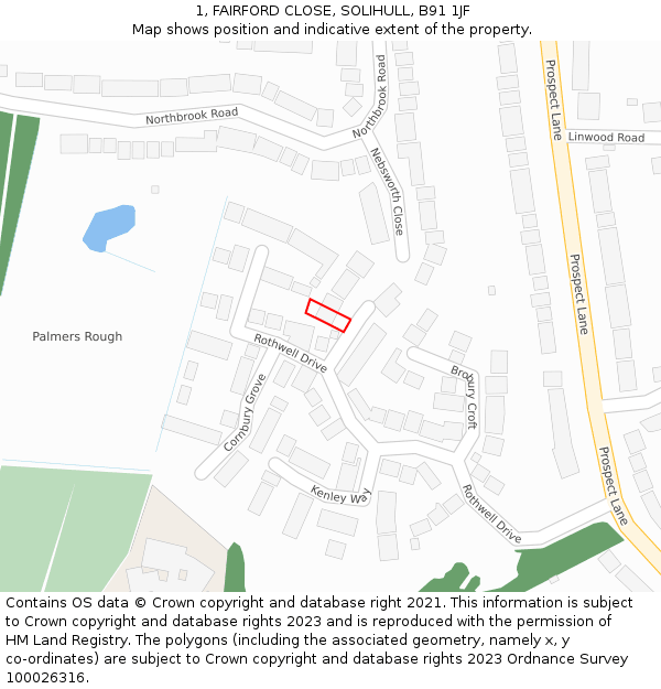 1, FAIRFORD CLOSE, SOLIHULL, B91 1JF: Location map and indicative extent of plot