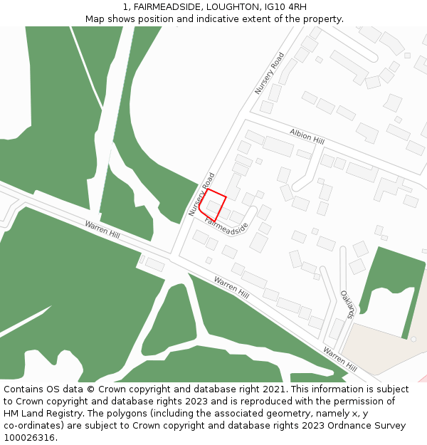 1, FAIRMEADSIDE, LOUGHTON, IG10 4RH: Location map and indicative extent of plot