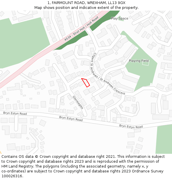1, FAIRMOUNT ROAD, WREXHAM, LL13 9GX: Location map and indicative extent of plot