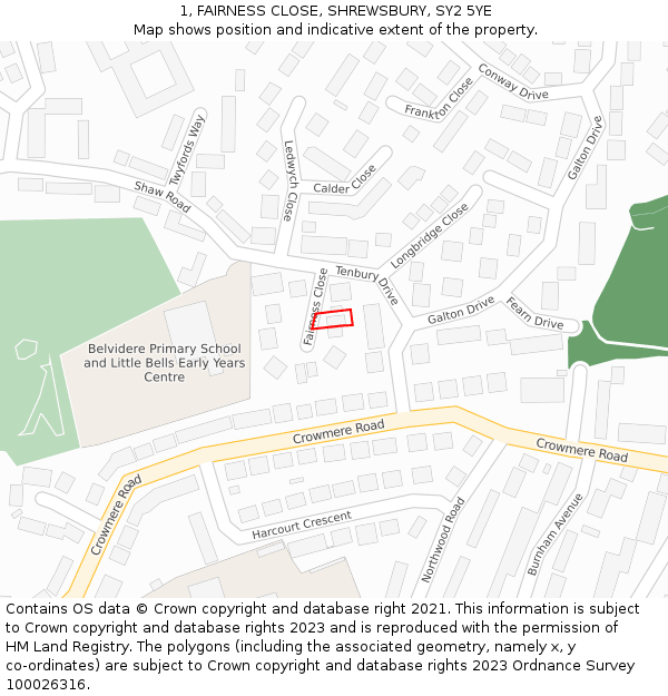 1, FAIRNESS CLOSE, SHREWSBURY, SY2 5YE: Location map and indicative extent of plot