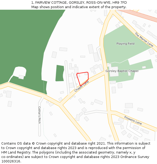 1, FAIRVIEW COTTAGE, GORSLEY, ROSS-ON-WYE, HR9 7FD: Location map and indicative extent of plot