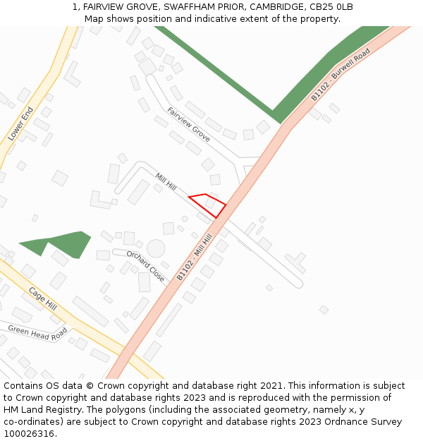 1, FAIRVIEW GROVE, SWAFFHAM PRIOR, CAMBRIDGE, CB25 0LB: Location map and indicative extent of plot