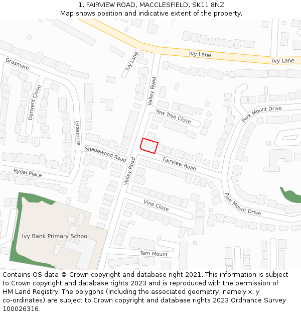 1, FAIRVIEW ROAD, MACCLESFIELD, SK11 8NZ: Location map and indicative extent of plot