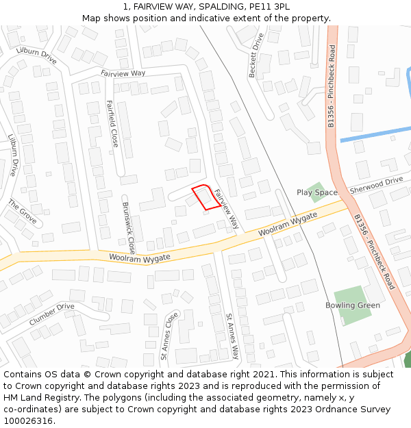 1, FAIRVIEW WAY, SPALDING, PE11 3PL: Location map and indicative extent of plot