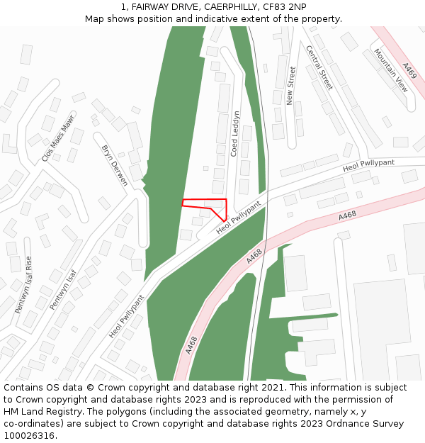 1, FAIRWAY DRIVE, CAERPHILLY, CF83 2NP: Location map and indicative extent of plot