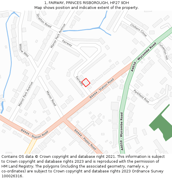 1, FAIRWAY, PRINCES RISBOROUGH, HP27 9DH: Location map and indicative extent of plot