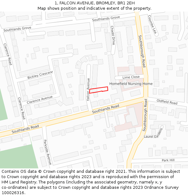 1, FALCON AVENUE, BROMLEY, BR1 2EH: Location map and indicative extent of plot