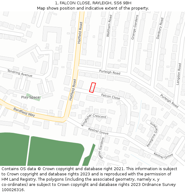 1, FALCON CLOSE, RAYLEIGH, SS6 9BH: Location map and indicative extent of plot