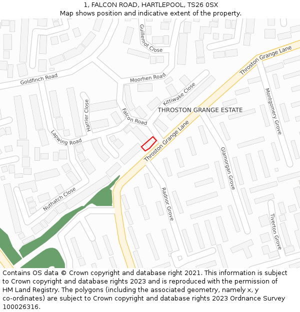 1, FALCON ROAD, HARTLEPOOL, TS26 0SX: Location map and indicative extent of plot
