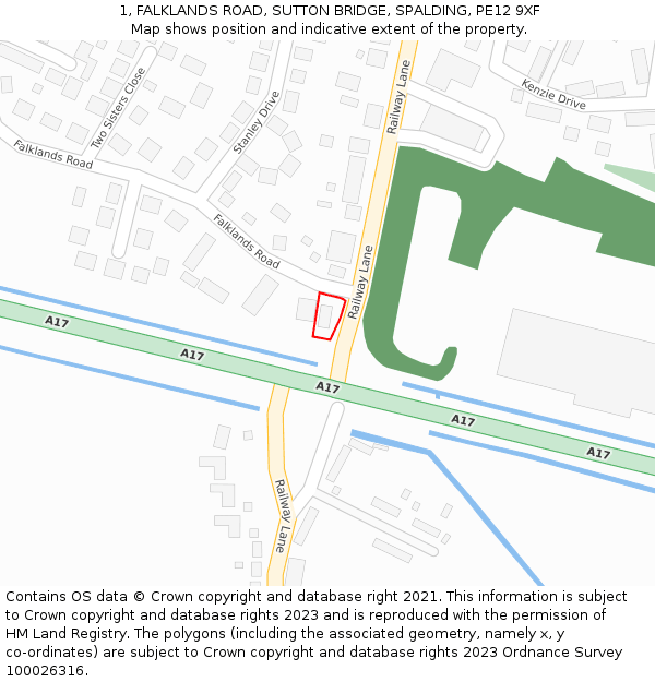 1, FALKLANDS ROAD, SUTTON BRIDGE, SPALDING, PE12 9XF: Location map and indicative extent of plot