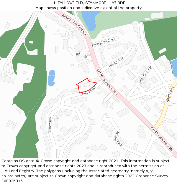 1, FALLOWFIELD, STANMORE, HA7 3DF: Location map and indicative extent of plot