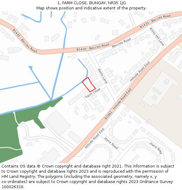 1, FARM CLOSE, BUNGAY, NR35 1JG: Location map and indicative extent of plot