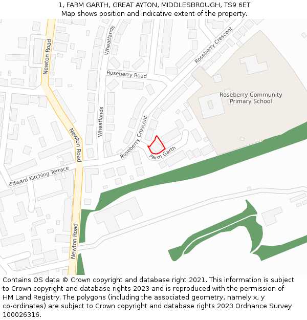 1, FARM GARTH, GREAT AYTON, MIDDLESBROUGH, TS9 6ET: Location map and indicative extent of plot