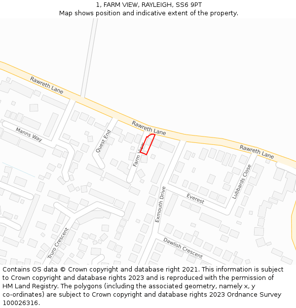 1, FARM VIEW, RAYLEIGH, SS6 9PT: Location map and indicative extent of plot