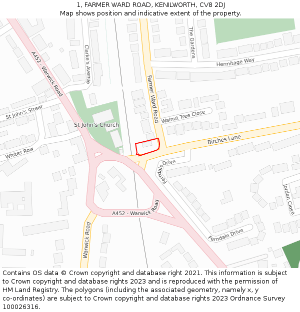 1, FARMER WARD ROAD, KENILWORTH, CV8 2DJ: Location map and indicative extent of plot